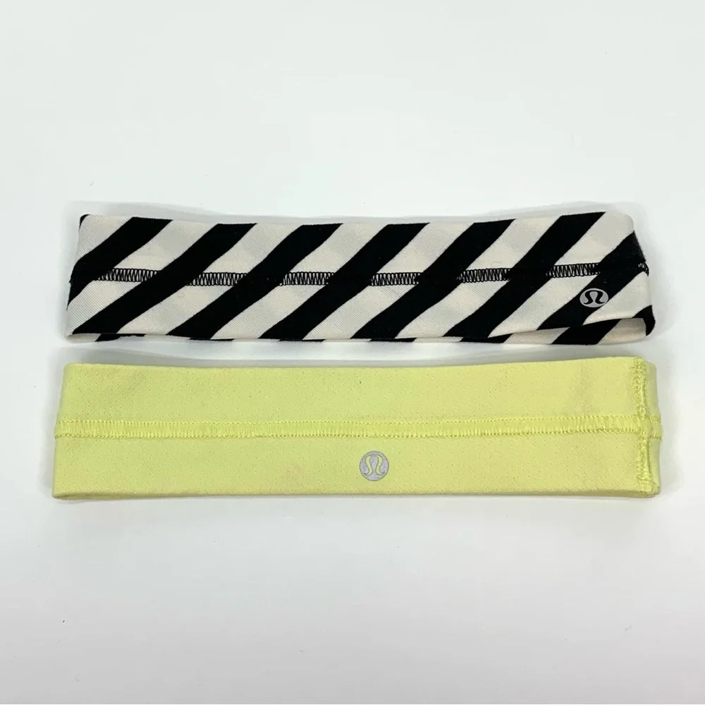 Lululemon Black & White Stripe & Lemon Yellow + Zara Boho String Headband Lot